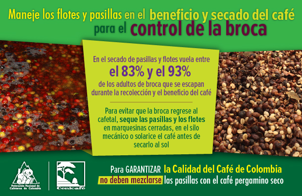 <p>Maneje los flotes y pasillas en el beneficio y secado del café para el control de la broca</p>