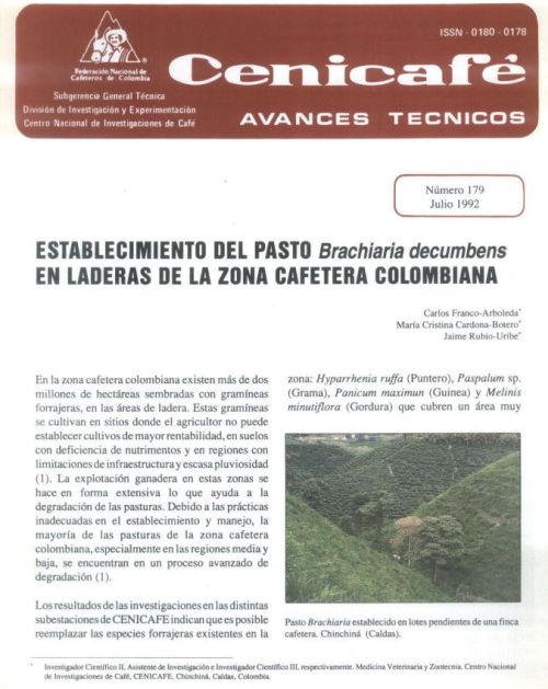 <p>(avt0179)Establecimiento del pasto /Brachiaria decumbens/ en laderas de la zona cafetera colombiana. (avt0179)</p> <p>(avt0179)Establecimiento del pasto /Brachiaria decumbens/ en laderas de la zona cafetera colombiana. (avt0179)</p>