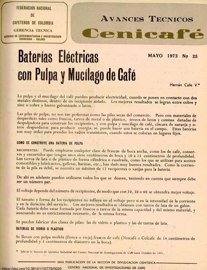 <p>(avt0025)Baterías eléctricas con pulpa y mucílago de café. (avt0025)</p>