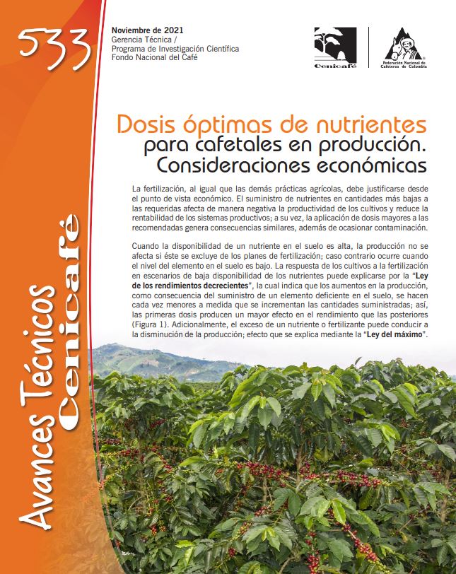 <p>(avt0533)Dosis óptimas de nutrientes para cafetales en producción. Consideraciones económicas (avt0533)</p>