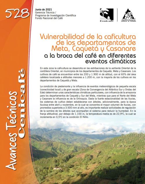 <p>(avt0528)Vulnerabilidad de la caficultura de los departamentos de Meta, Caquetá y Casanare a la broca del café en diferentes eventos climáticos (avt0528)</p>