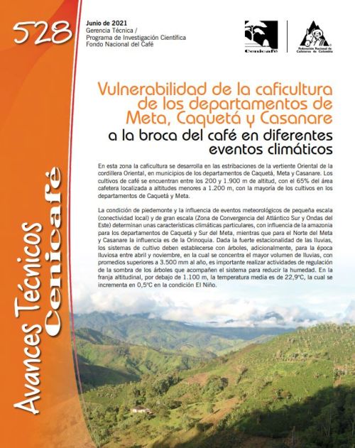 <p>(avt0528)Vulnerabilidad de la caficultura de los departamentos de Meta, Caquetá y Casanare a la broca del café en diferentes eventos climáticos (avt0528)</p>